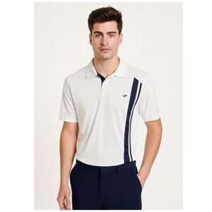 Inesis White and Black Striped Polo Golf Shirt M